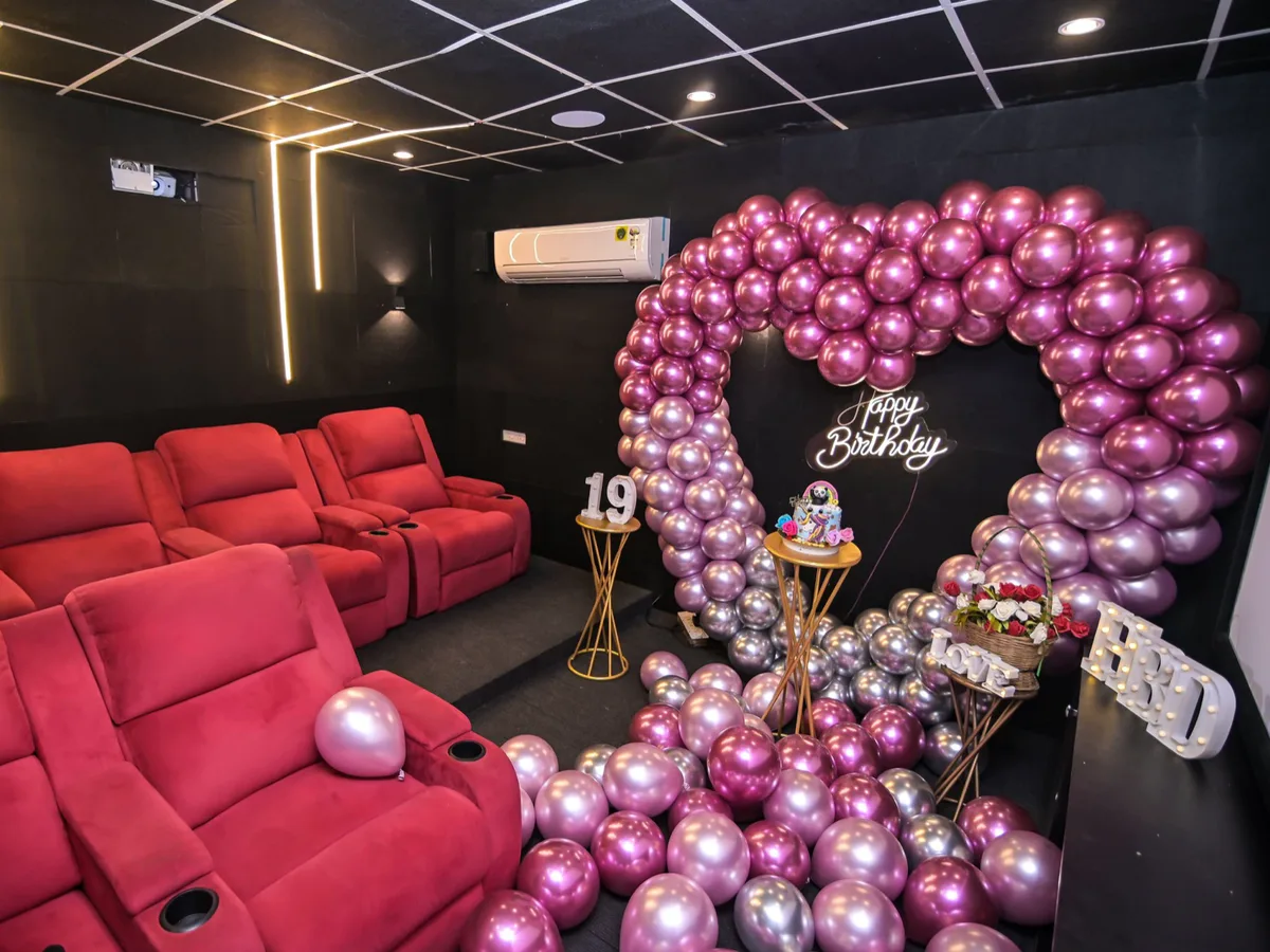 A private theatre in Pondicherry, Union territory of Puducherry, decorated for a celebration
